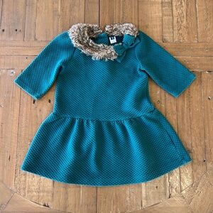 Janie And jack teal jacquard quilted faux fur dress